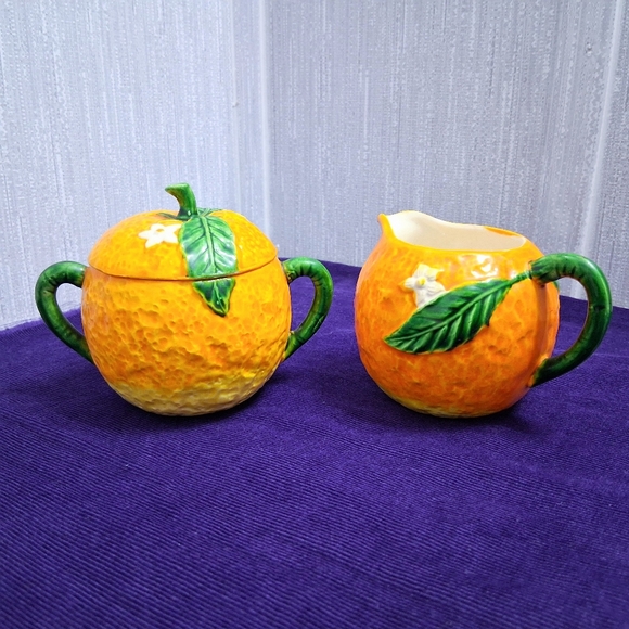 Maruhon Ware Other - Vintage Maruhon Ware Orange Fruit Creamer And Sugar Bowl Set 1940s Japan